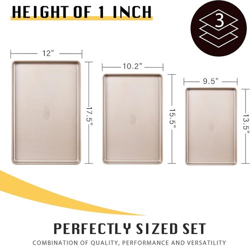 HONGBAKE Half Cookie Sheet - 17.5x12 Inches Baking Pan Set for Perfect Cookies & Jelly Rolls