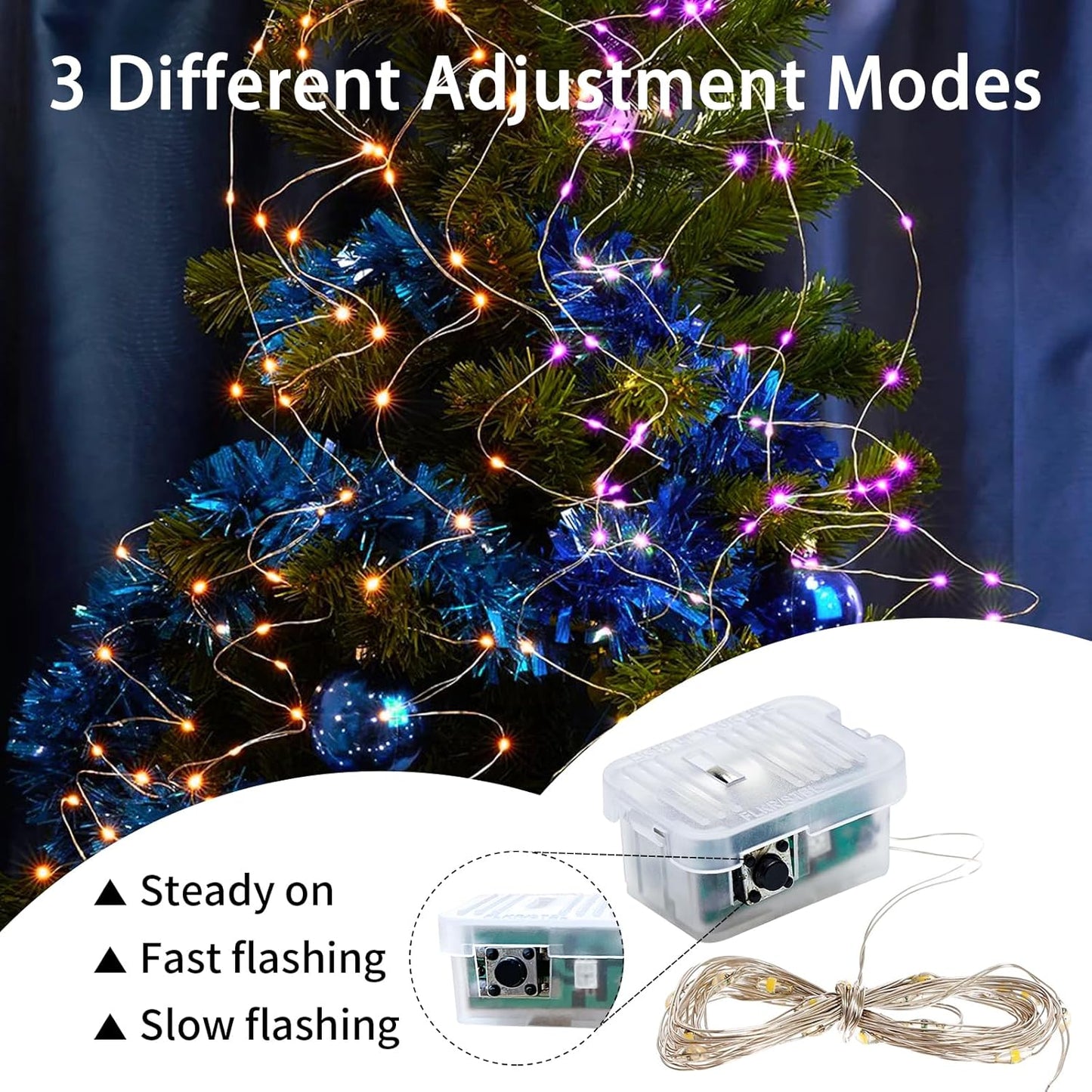 Skiennix 50 Pack Fairy Lights - 7Ft 20 LED Twinkle String Lights | Battery Operated & Waterproof for Parties, Weddings, and Holidays - Orange & Purple