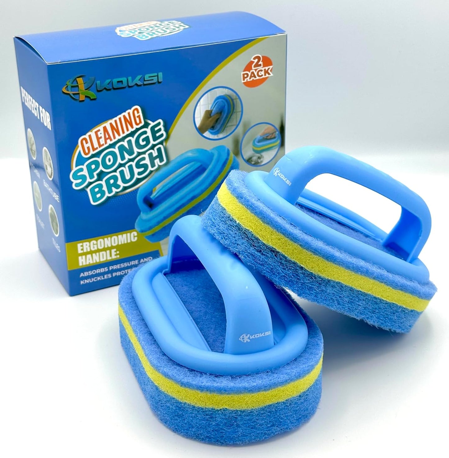 KOKSI 2-Piece Cleaning Brush Set - Ergonomic Bathroom & Kitchen Scrubbing Tool | All-Purpose Sponge