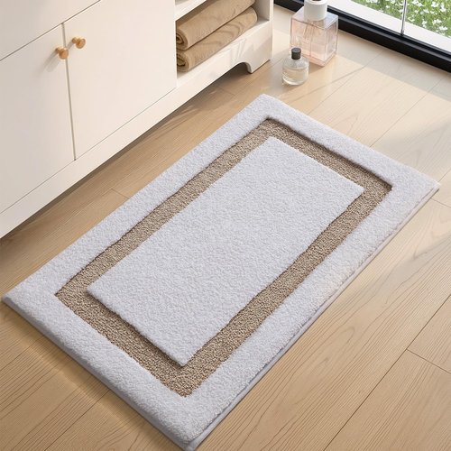 Color&Geometry White Bathroom Rugs - Extra Soft Microfiber, Non-Slip, Washable | 36x24 Inches
