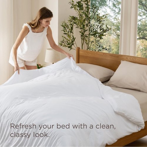 Bedsure Duvet Cover - Extra Soft Prewashed Cotton-Like Polyester | Queen Size 90x90 Inches, White