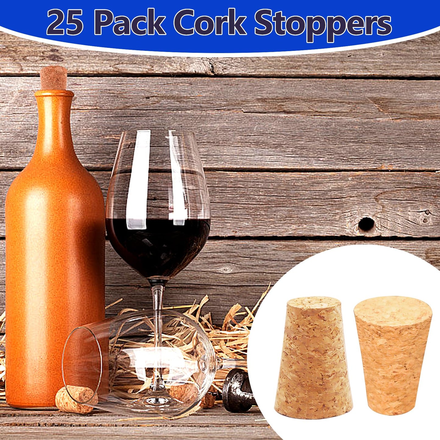 Klfte 25Pack Cork Stoppers, Small Soft Wood Tapered Corks for Wine, Beer & Liquor Bottles, DIY Crafts 0.94" x0.67"x 1.38"