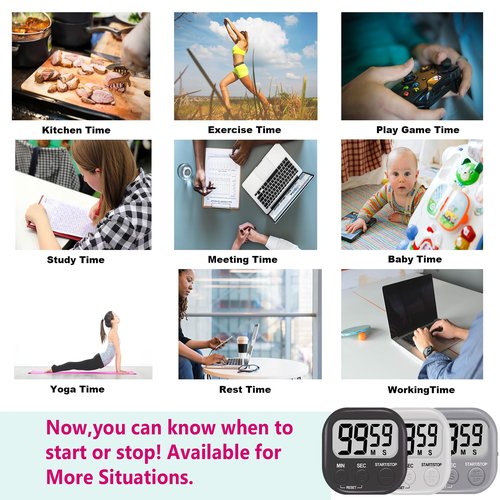 6-Pack Digital Kitchen Timer, 99-Min 59-Sec Countdown & Stopwatch, Loud 100dB Alarm, Strong Magnet, Power-Saving On/Off Switch, Time Memory, Classic Colors, Multiple Placements, Batteries Included