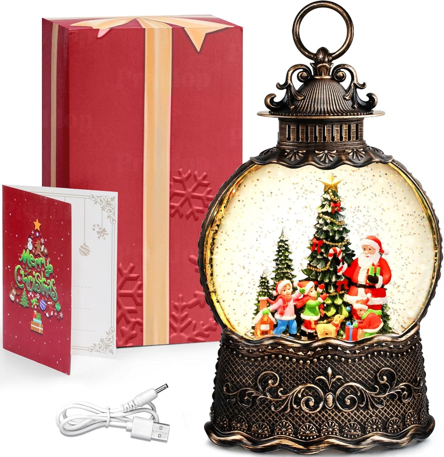 Priddop Santa Snow Globe | Musical Christmas Decoration with Classic Relief Texture - 10.6 Inch