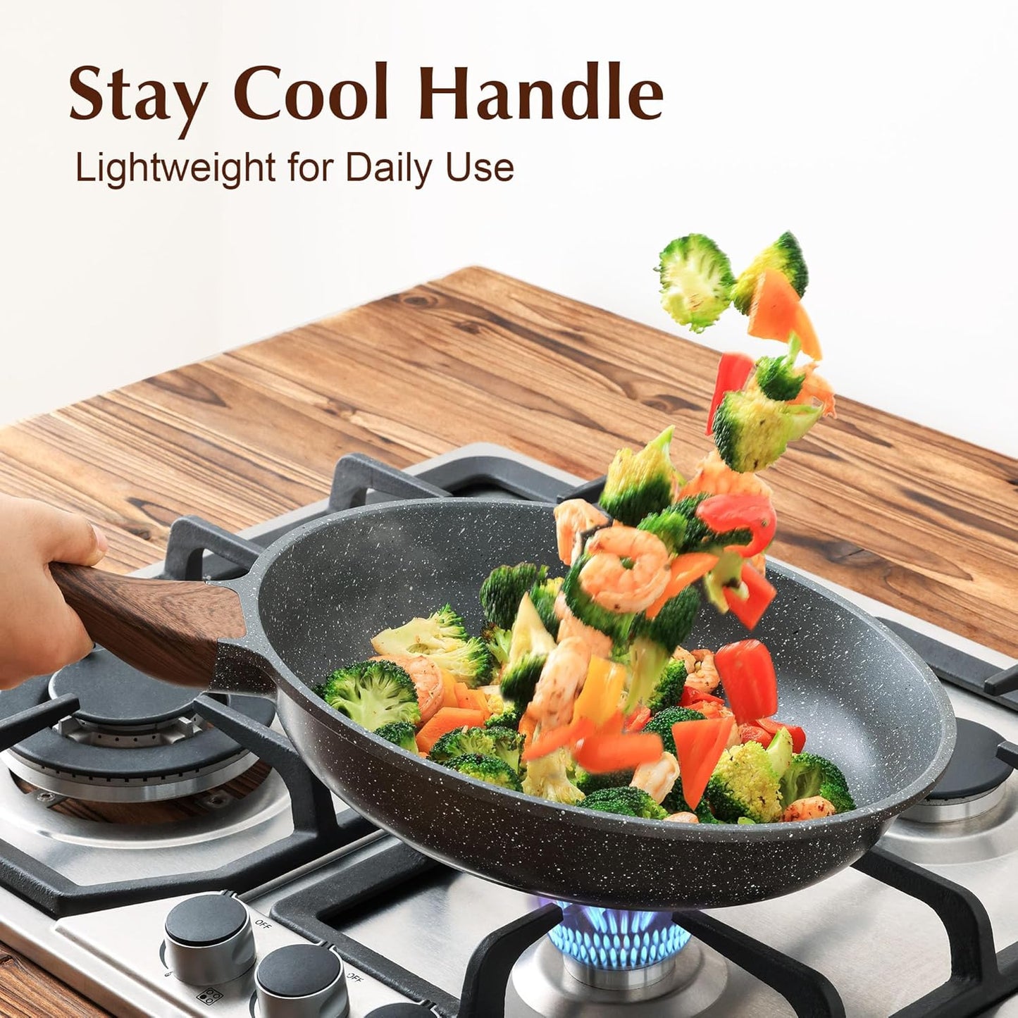 SENSARTE Nonstick Frying Pan - Healthy Cooking Skillet with Glass Lid, 12.5 Inch, PFOA-Free