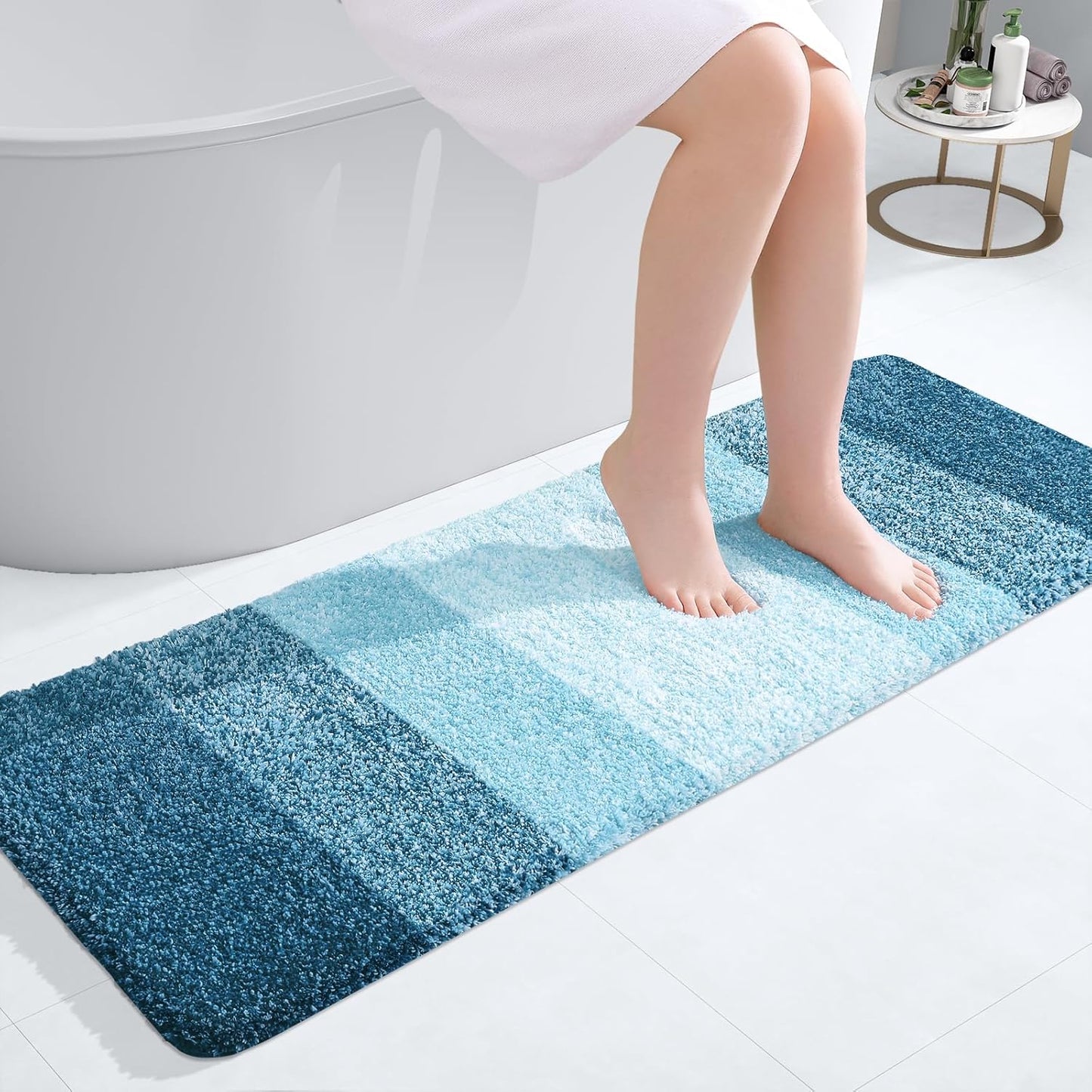 OLANLY Bathroom Runner Rug - Extra Soft Microfiber Mat with Rubber Backing | Quick Dry, 47x17 in Peacock Blue