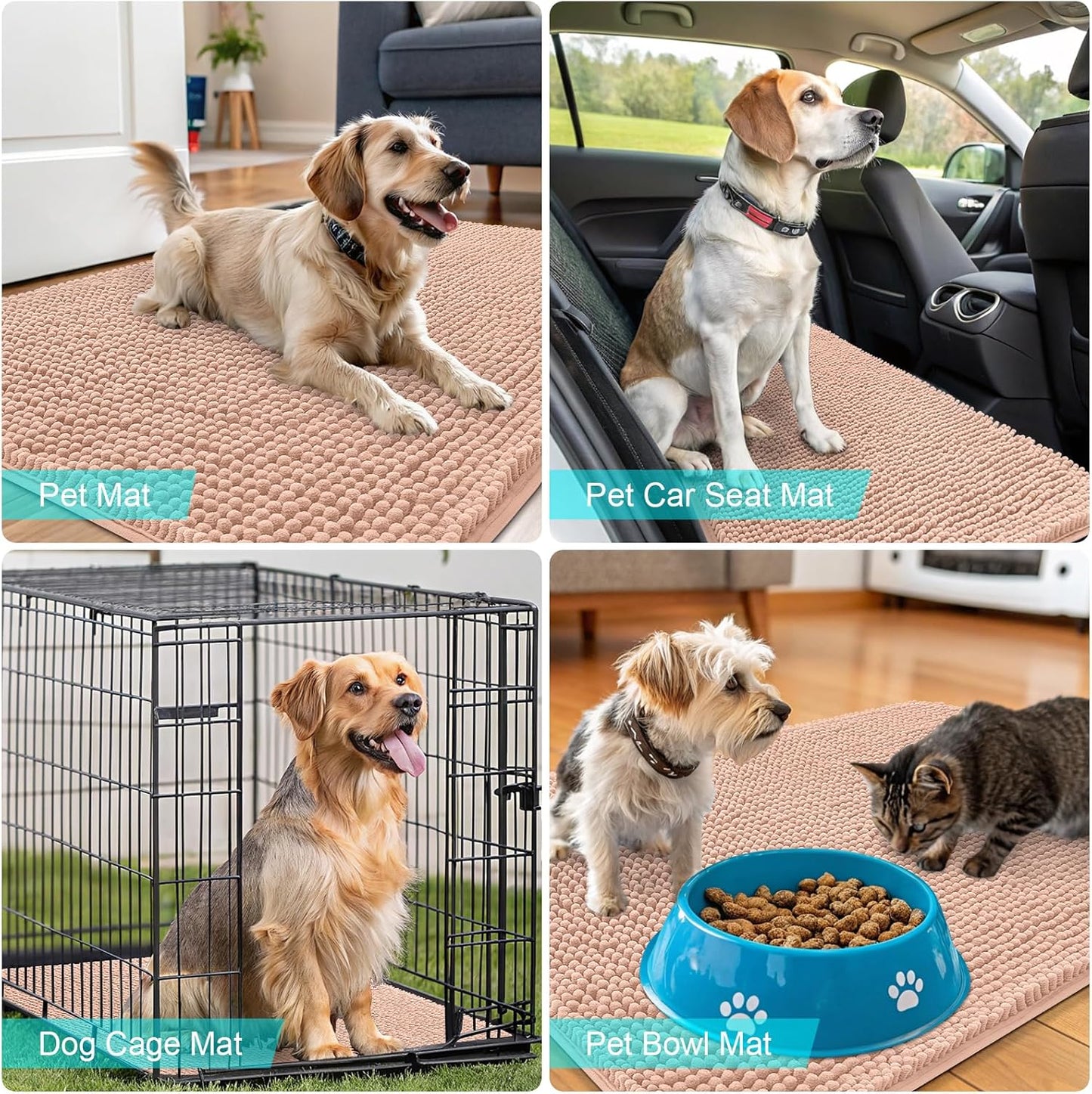 OLANLY Dog Door Mat - Absorbent Non-Slip Mud Mat for Indoor Use | Quick Dry Chenille, 70x32, Peach