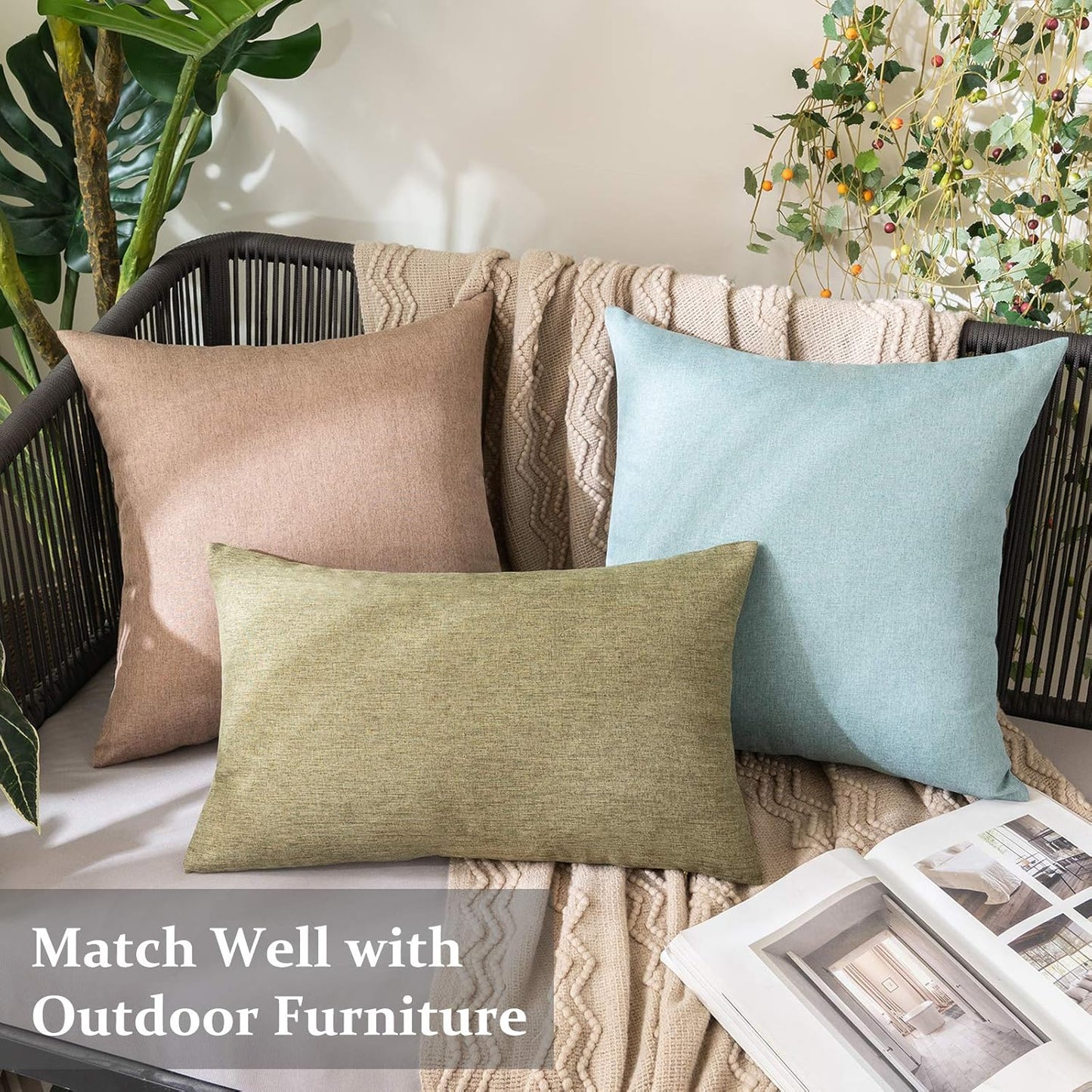 MIULEE Decorative Outdoor Throw Pillow Covers - Waterproof Faux Linen Cushion Cases | 16x16 Inch Teal, Set of 2