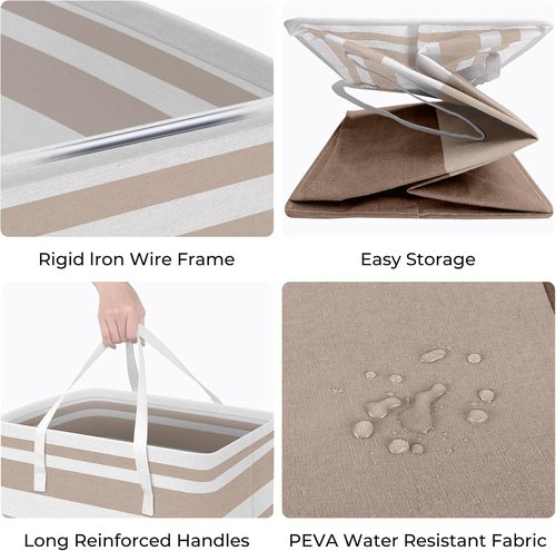 HomeHacks Large Waterproof Laundry Basket - Collapsible Tall Hamper with Extended Handles | Brown, 88L