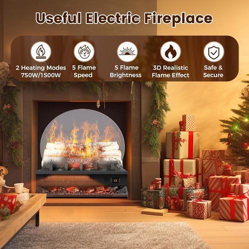 Electric Fireplace Log Set by [Brand Name] - Freestanding Heater with 8-Hour Timer, Remote Control & Adjustable Flame