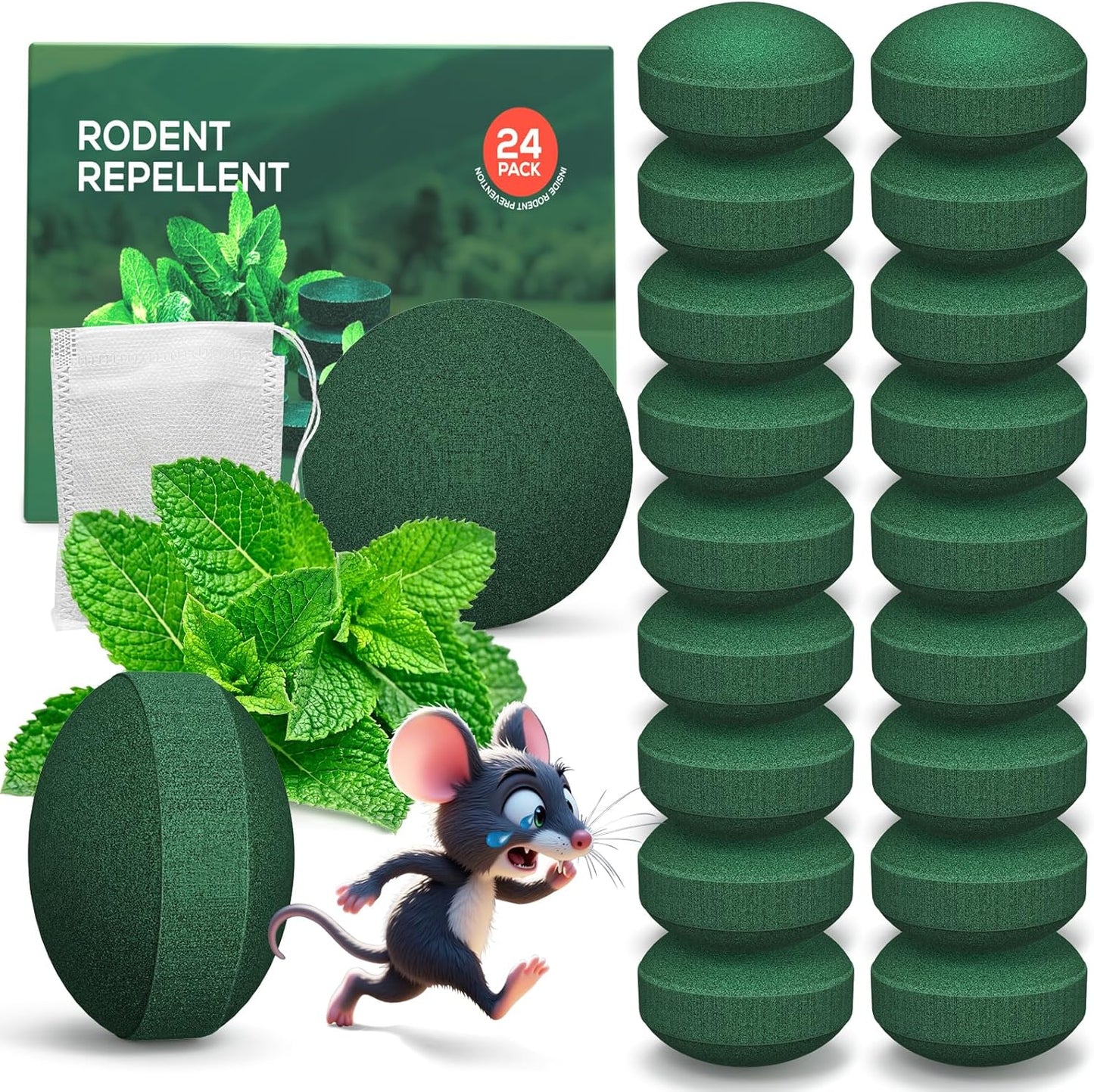 Skiennix Rodent Repellent Pouches - 24 Pack Peppermint Oil for Mice & Rats | Indoor & Outdoor Use