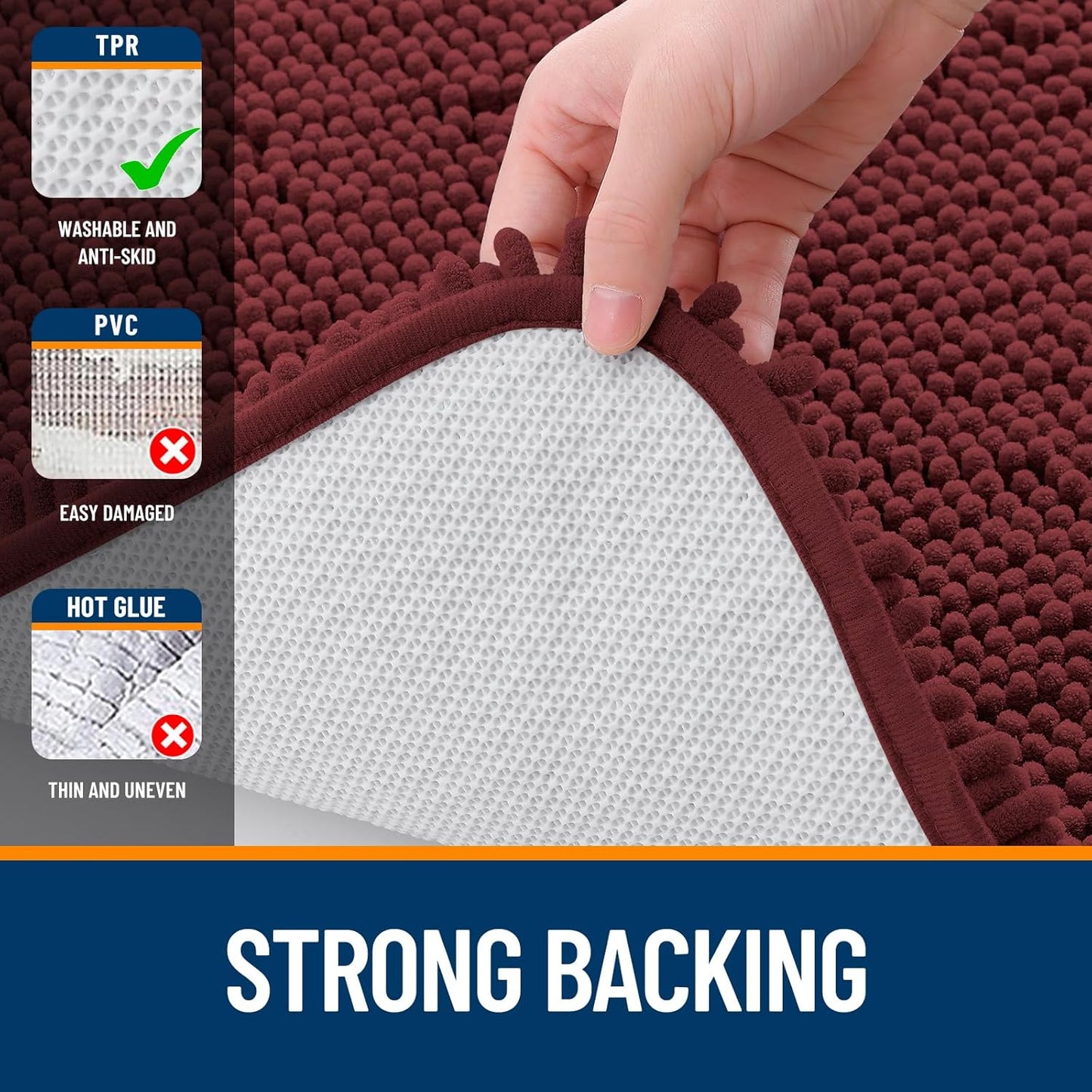 OLANLY Bathroom Runner Rugs - Soft Absorbent Chenille Bath Mats | Quick Dry, Machine Washable, 47x24, Andorra Red-Brown