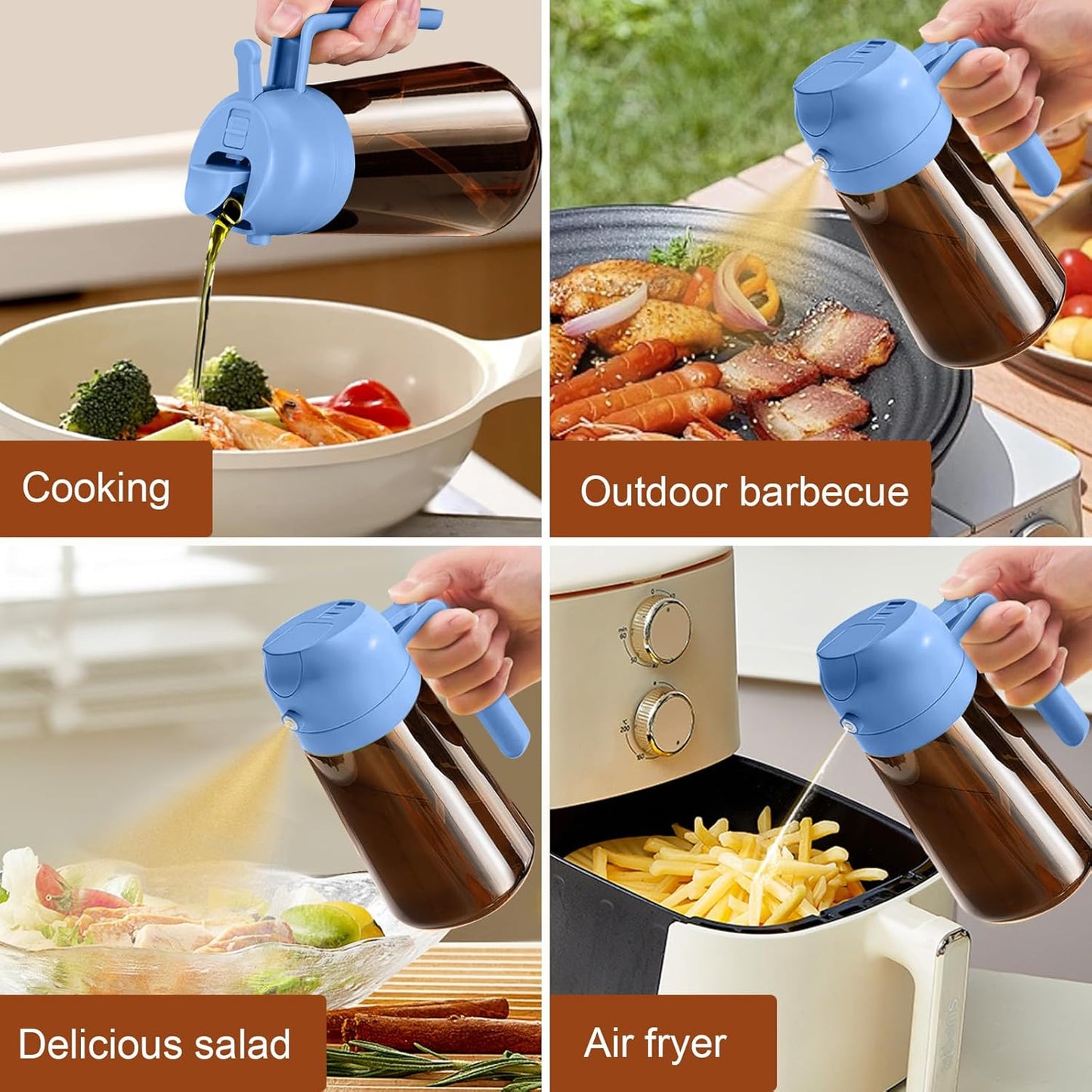 YARRAMATE 16oz Dark Brown Oil Sprayer - Food-Grade 2-in-1 Olive Oil Dispenser for Cooking & BBQ
