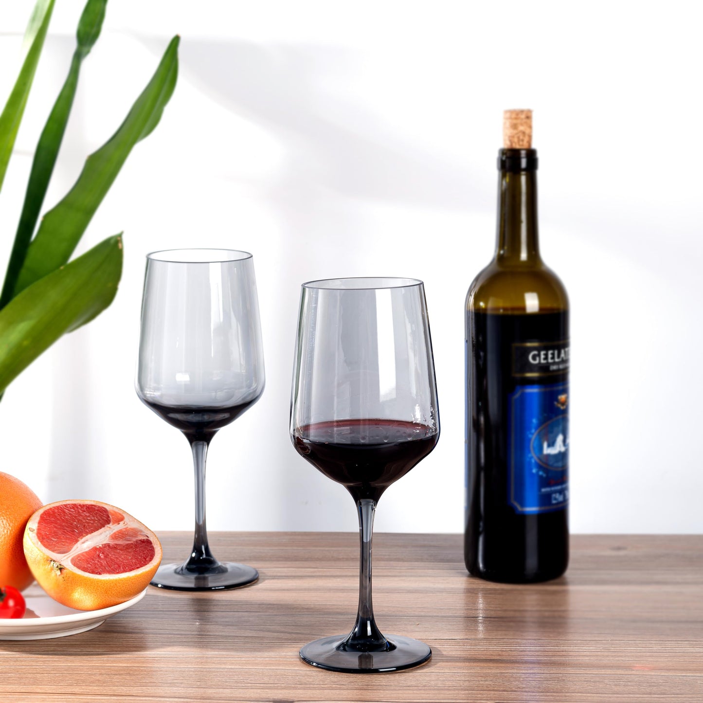 KOXIN-KARLU Unbreakable Classic 18 ounce All-Purpose Plastic Stem Wine Glasses Acrylic Glasses, set of 6 Grey