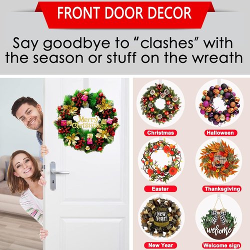 Clear Wreath Hanger Hooks - 15 Inch Non-Scratch Over The Door Hooks | 2 Pack for Fall & Christmas Decor