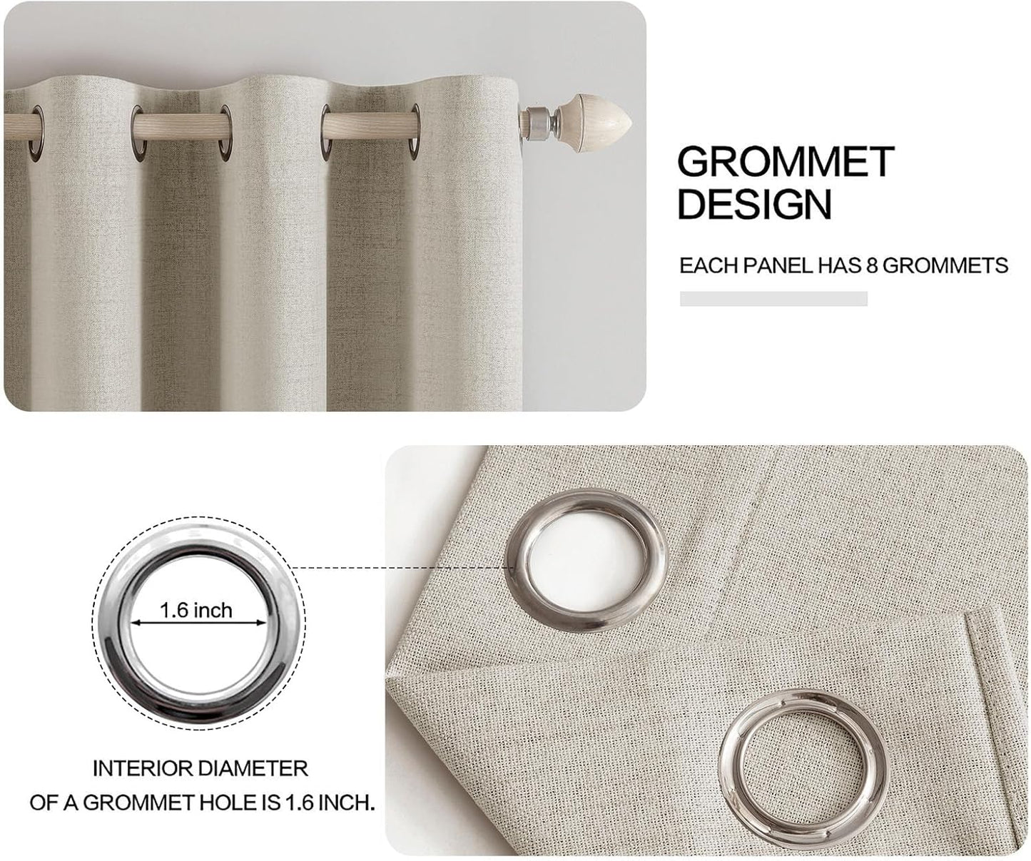 MIULEE 100% Blackout Linen Curtains - Thermal Insulated Cobblestone Grommet Drapes | 52 x 84 Inch (2 Panels)