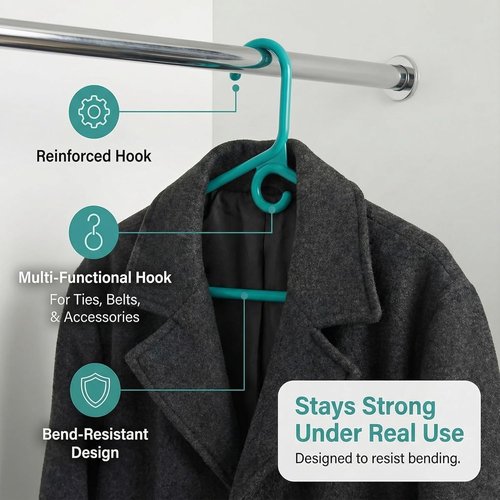 DEILSY™ Heavy Duty Aqua Hangers - Strong Plastic Clothes Hangers for Shirts, Jackets, & Pants | Pack of 10