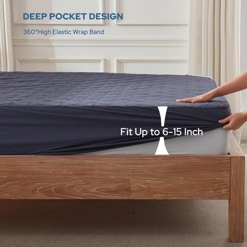 BEDLORE Waterproof Mattress Protector - Soft Twin Size Pad with Deep Pocket for 6"-15" Depth | Navy Blue