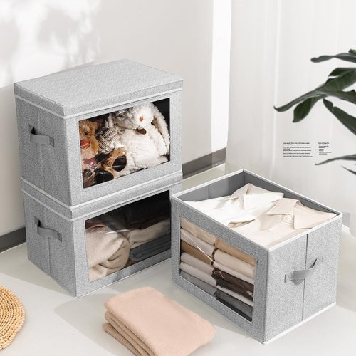 Homsorout Fabric Storage Bins - Large Storage Cubes with Lids & Windows | 4-Pack for Closet & Office