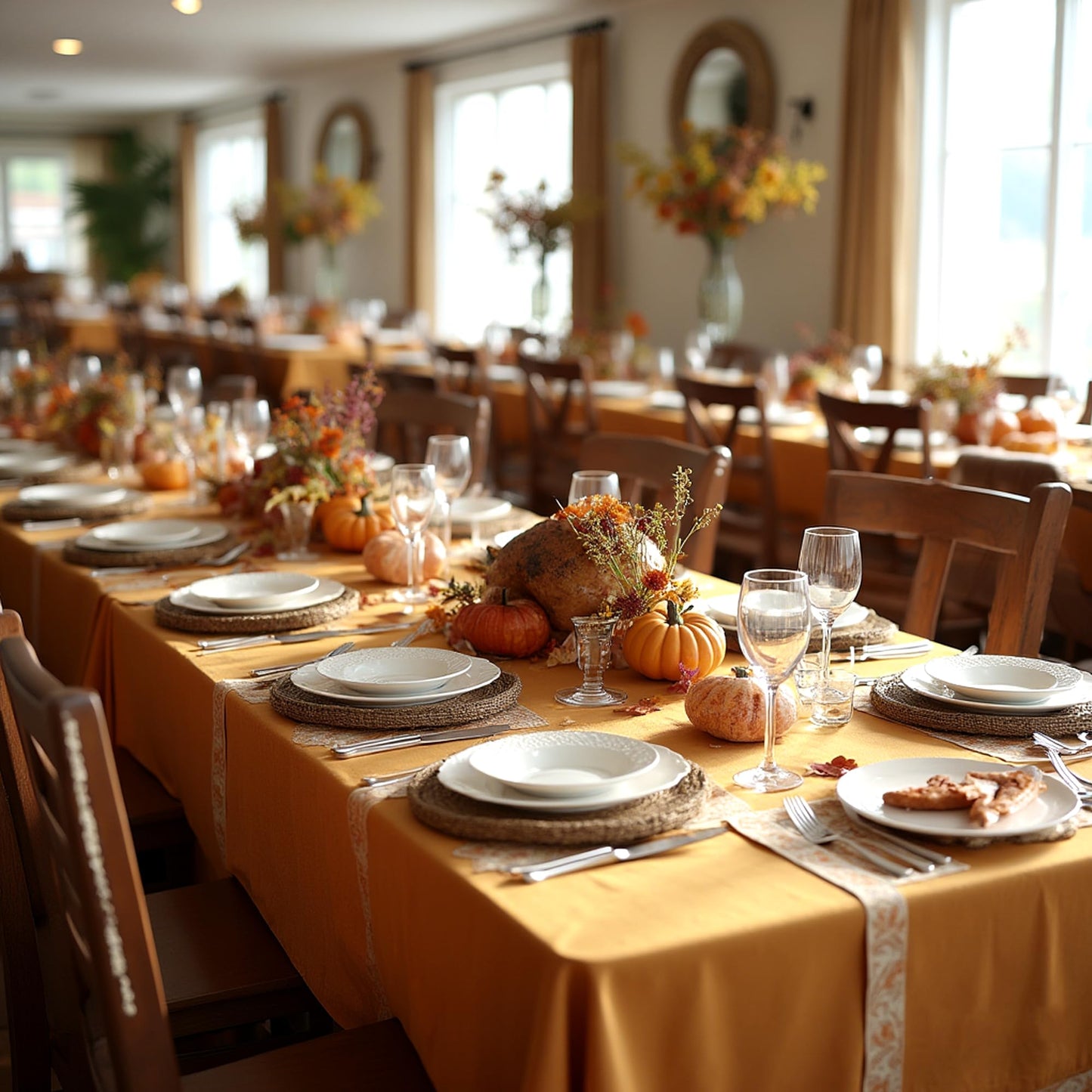 sancua Thanksgiving Tablecloths for 8 Foot Rectangle Tables, 6 Pack Light Brown - Washable Polyester Fabric Fall Table Cloth for Harvest Party, Birthday, Banquet Reception, 60x120 Inch Bronze