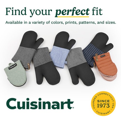 Cuisinart Silicone Mini Oven Mitts–5” x 8.5” Heat-Resistant Kitchen Mitts for Oven with Non-Slip 100% Silicone Palm, Cotton Filling, and Hanging Loop–Durable Oven Mitt Set for Cooking & Baking