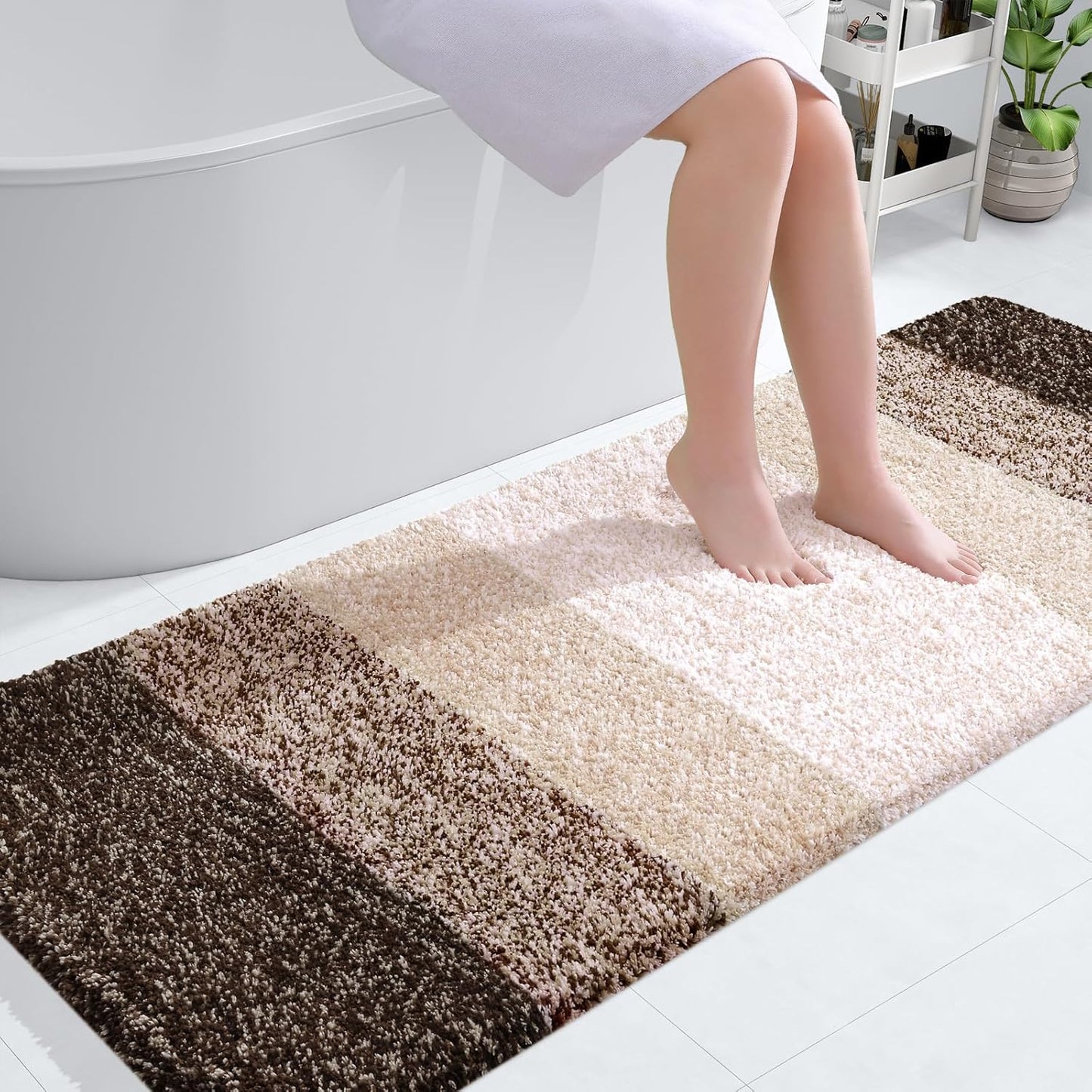 OLANLY Bathroom Runner Rug - Extra Soft Microfiber Mat, Quick Dry & Washable - 59x24, Light Brown