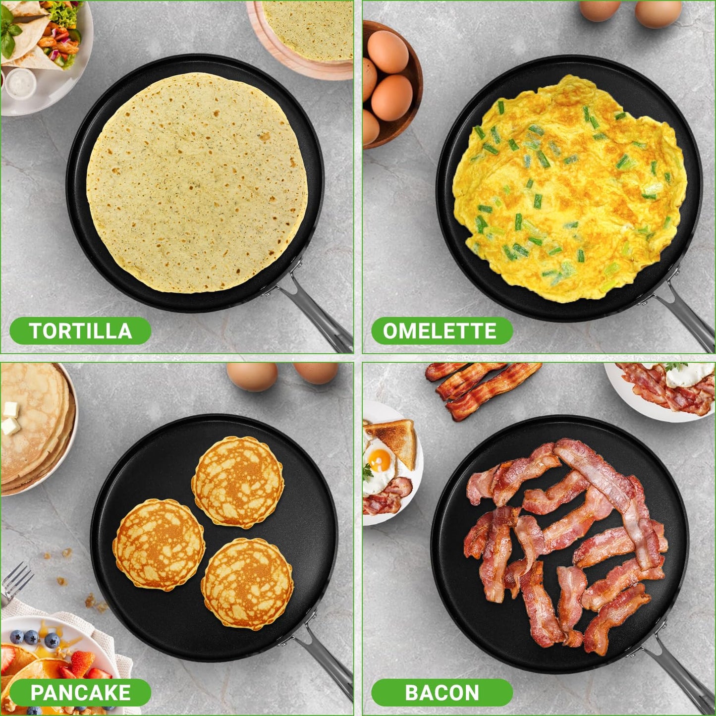 NutriChef 12 Inch Crepe Pan Non Stick, Ideal for Pancakes, Dosa, Chapati & Tortillas, Hard-Anodized, Dishwasher Safe