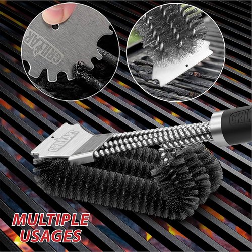 GRILLART Grill Brush - 18 Inch BBQ Cleaning Tool with Safe Wire Scrubber | Universal Fit for All Grates
