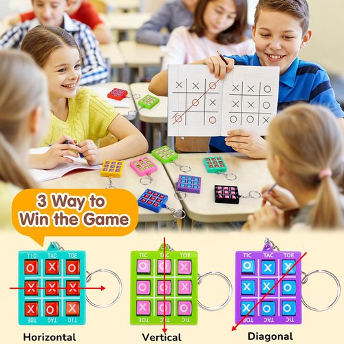 16PCS Tic Tac Toe Game Birthday Party Favors Goodie Bags Stuffers for Kids 3-5 4-8 8-12 Summer End of Year Student Gifts from Teacher Classroom Treasure Carnival Prize Box Return Gift Pinata Keychain