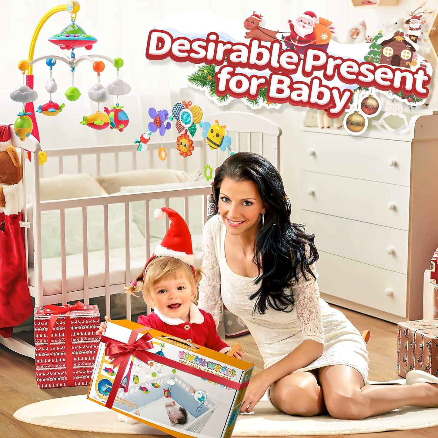 Skiennix Baby Musical Crib Mobile - Rotating Toys & Lights Projector | 108 Melodies for Newborns 0-24 Months