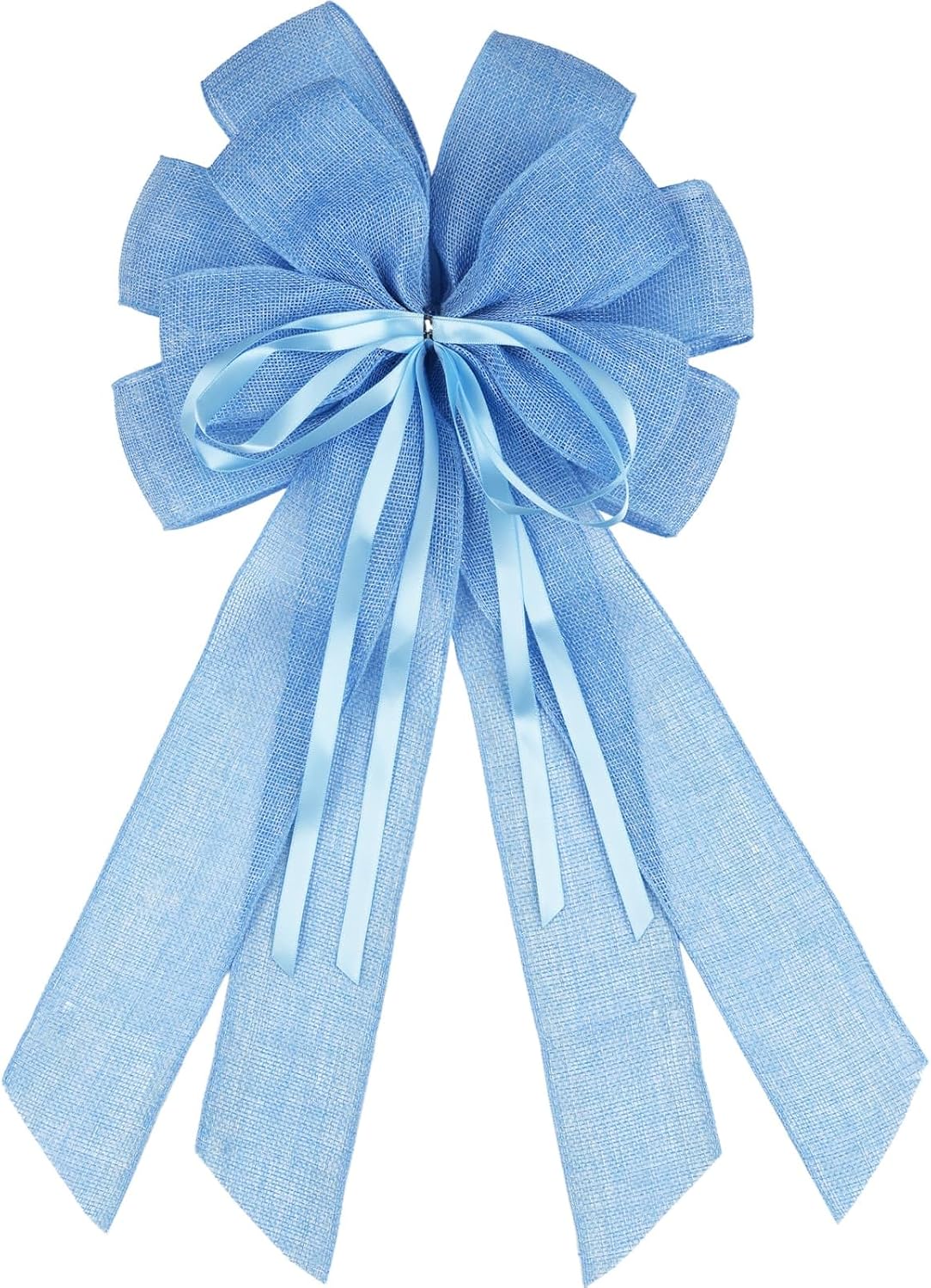 YKW Large Baby Blue Burlap Bow - 20x11 Inch Farmhouse Wreath Decor & Tree Topper for Holidays