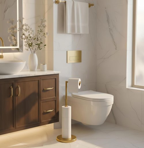 FORIOUS Toilet Paper Holder - Modern Freestanding Tissue Roll Stand in Brushed Gold | Durable 304 Stainless Steel, Holds 4 Rolls