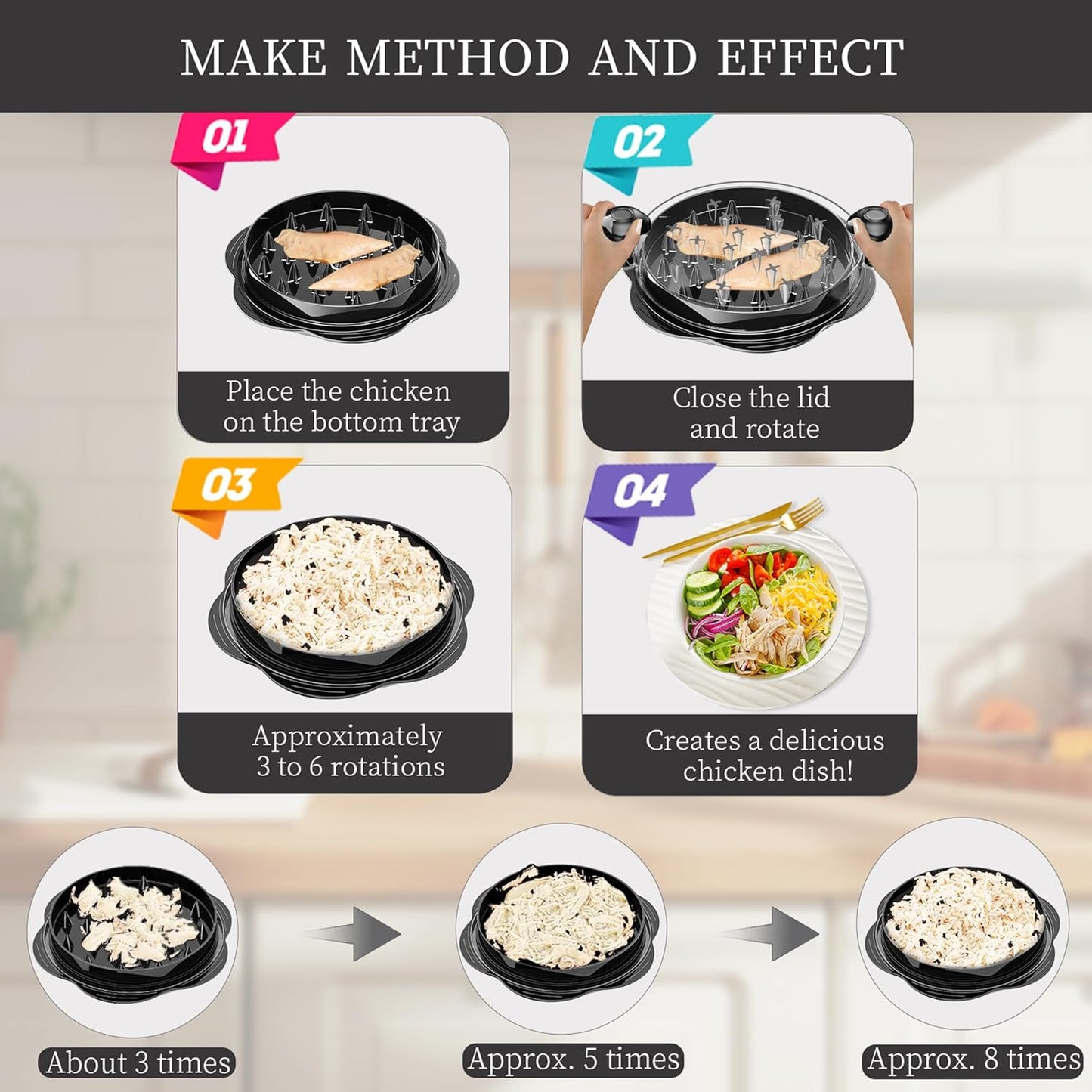 Vertdens Chicken Shredder - 10" Pro Tool for Effortless Meat Shredding | Versatile Black Design