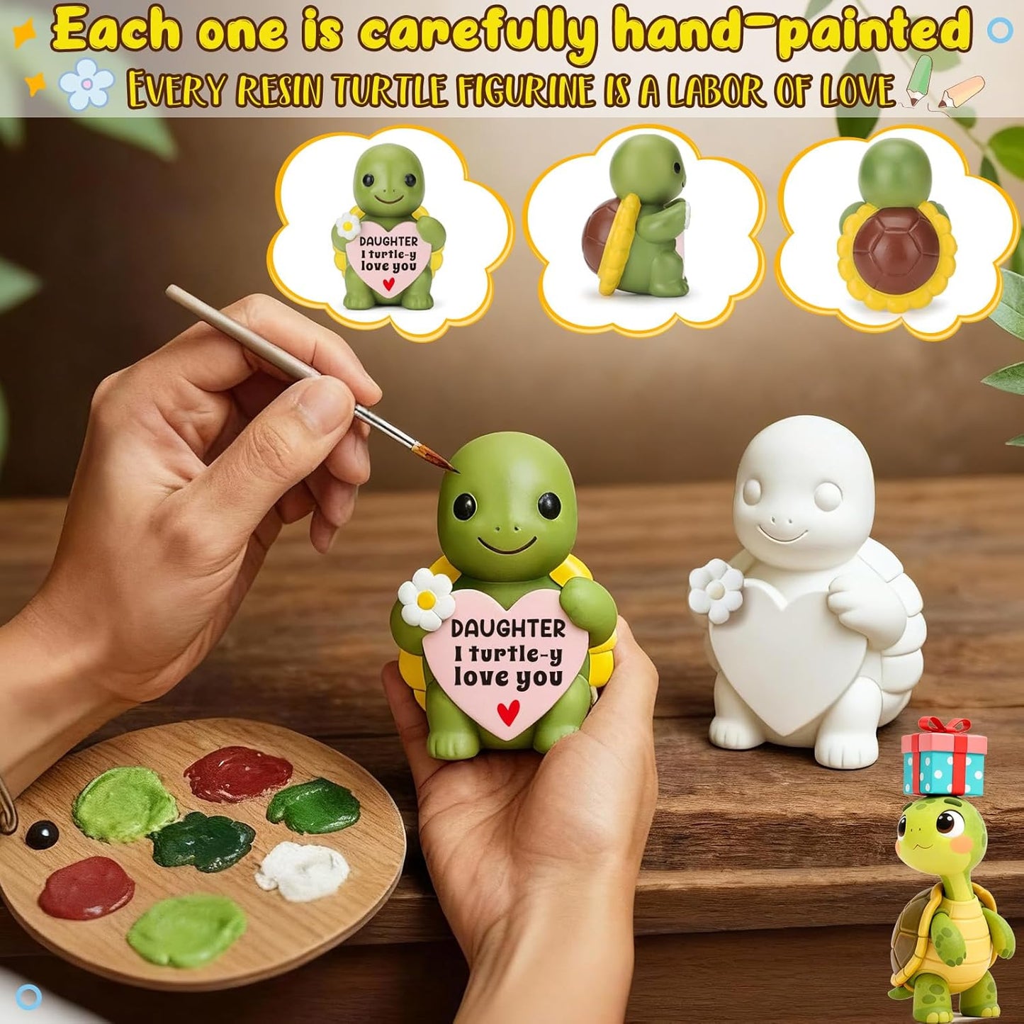 Skiennix Cute Mini Resin Turtle Figurines - Heartwarming Mother's Day Gift for Daughters & Kids | Emotional Desk Decor