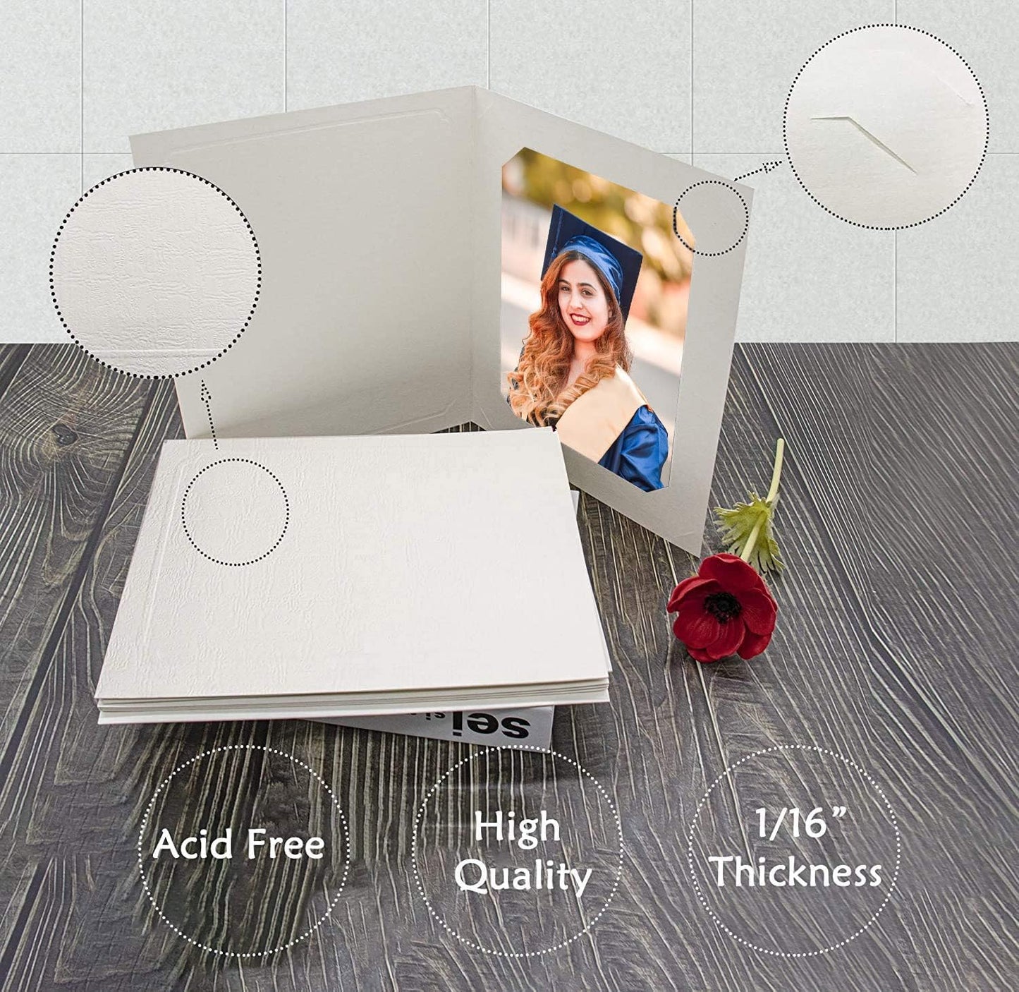 Golden State Art, Pack of 100, 6x8 or 8x10 Photo Folders, Cardboard Picture Frame, Paper Frame Cards, Greetings/Invitation Special Events: Graduation, Christmas, Wedding(Ivory)