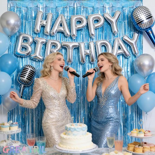 GREATRIL Blue Tinsel Curtain Backdrop - Foil Streamers for Frozen, Mermaid & Under Sea Parties - Set of 2