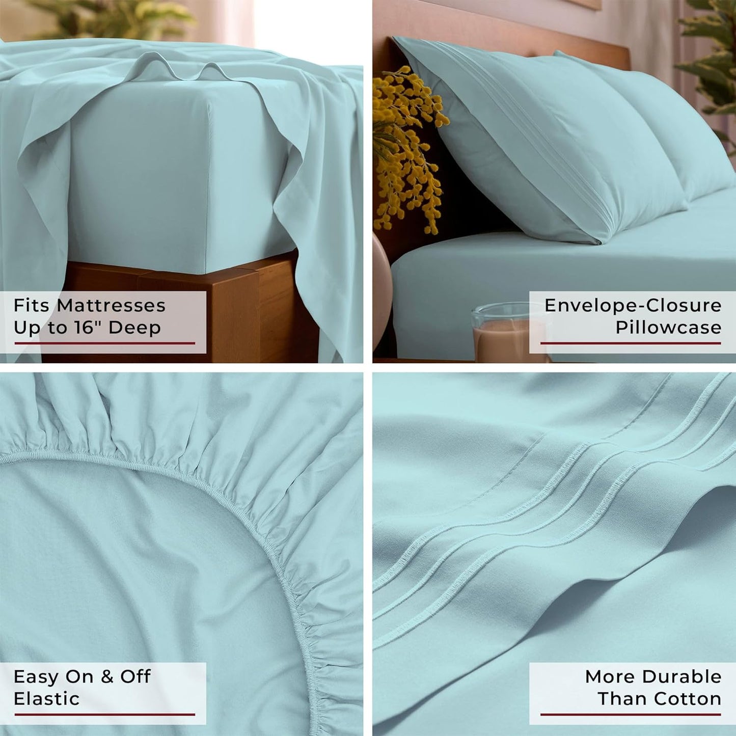 Mellanni Full Sheets Set - 4 PC Hotel Luxury Bedding | Extra Soft, Cooling, Wrinkle-Resistant (Full, Aqua)
