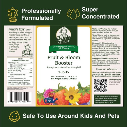 Farmer’s Secret Fruit & Bloom Booster Fertilizer - Super Concentrated 8oz for Enhanced Flowering & Yield