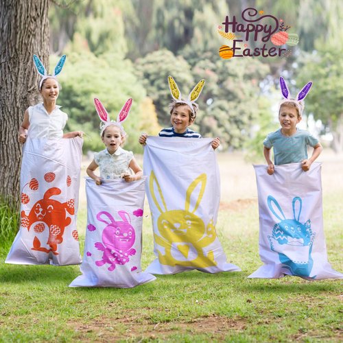 Atonofun 29 Pack Easter Games for Kids Outdoor, Potato Jumping Bags, Bunny Ears Headbands, Egg Spoon Relay Races, Legged Relay Race Bands for Easter Eggs Hunt Party Supplies