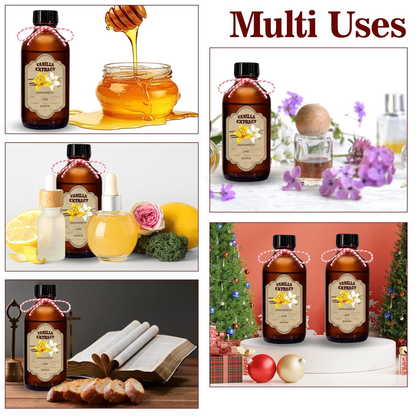 NVioAsport 12 Pack Amber Glass Vanilla Extract Bottles 4 oz with Lids, 12 PCS Vanilla Extract Labels and Funnel, Glass Boston Vanilla Bottles for Syrup Gift, Jars Glass Bottles for Vanilla Extract