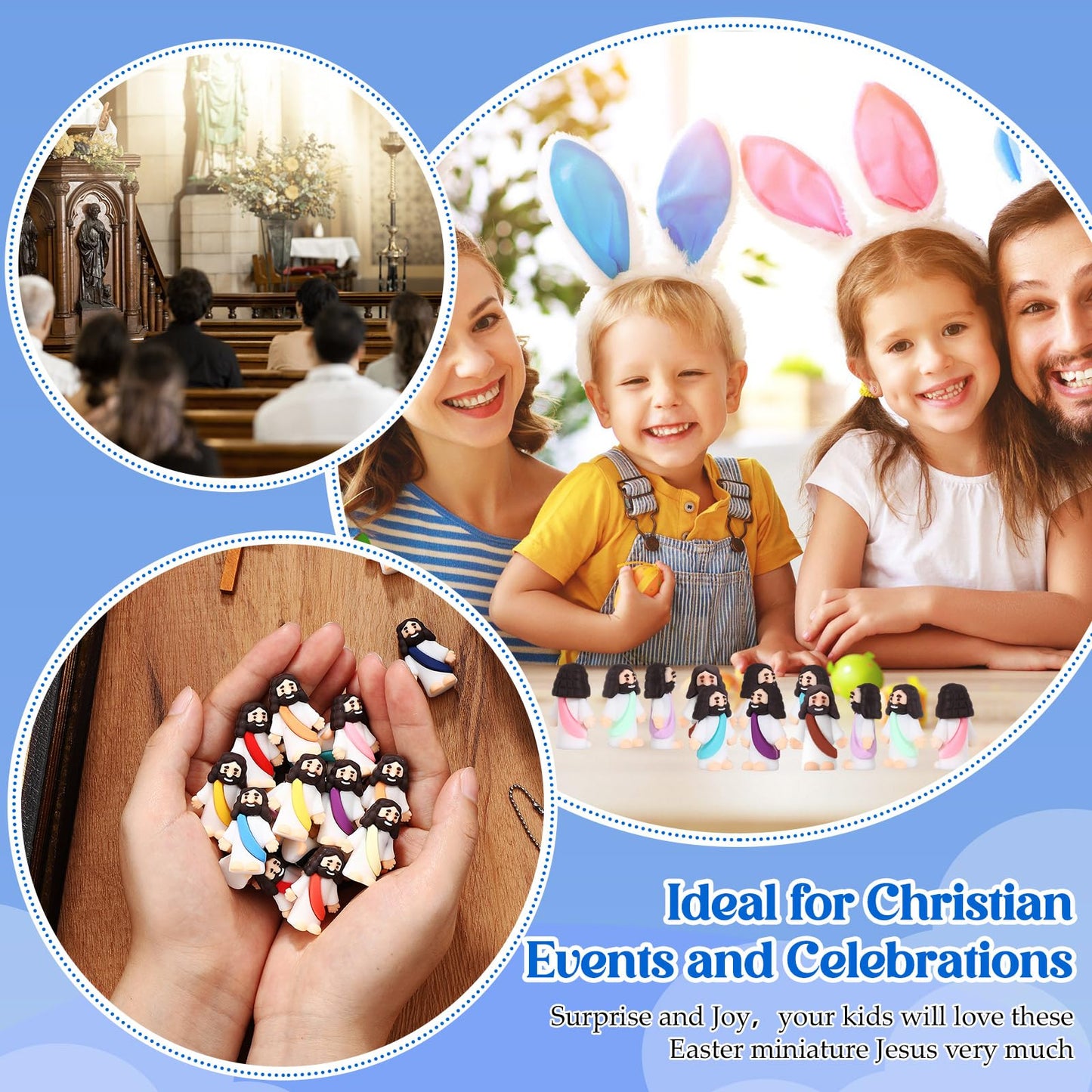 Bememo 25 Pcs Little Jesus Figures Original Design Mini Rubber Jesus Toys to Hide and Seek Religious Party Favors Sunday Baptism Gifts(Comprehensive Colors)