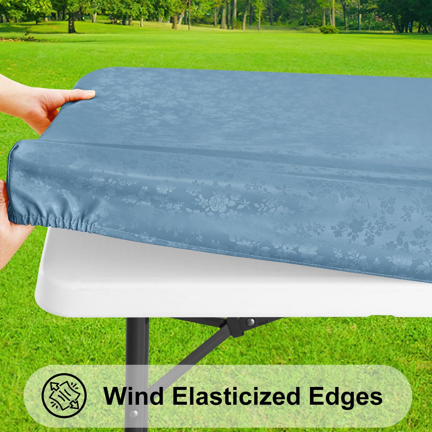Smiry Rectangle Picnic Table Cloth, Elastic Waterproof Fitted Heavy Duty Vinyl Tablecloths, Wipeable Washable Table Covers for Kitchen, Dining, Camping, Outdoor (Stone Blue,30" X 72")