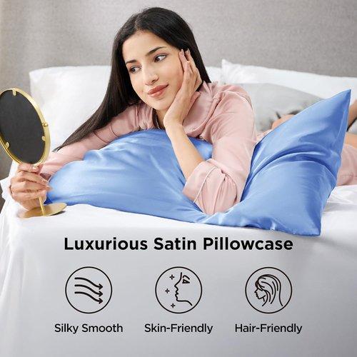Bedsure Satin Pillowcase - Sky Blue Silky Pillowcases for Hair & Skin | 2 Pack, 20x30 Inches, Envelope Closure
