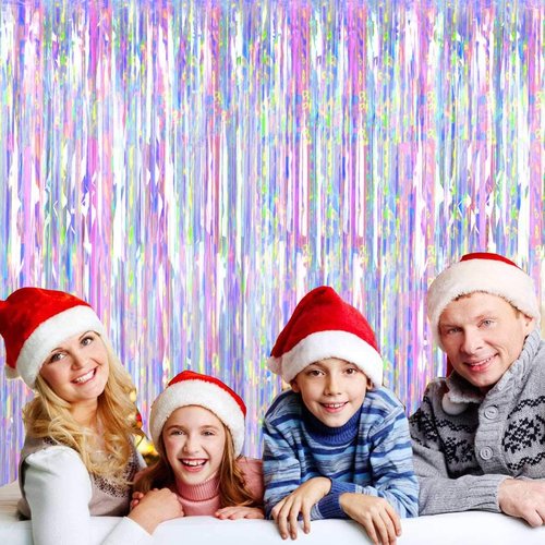FECEDY Metallic Tinsel Foil Fringe Curtains - 3ft x 8.3ft | Perfect for Photo Booths & Celebrations