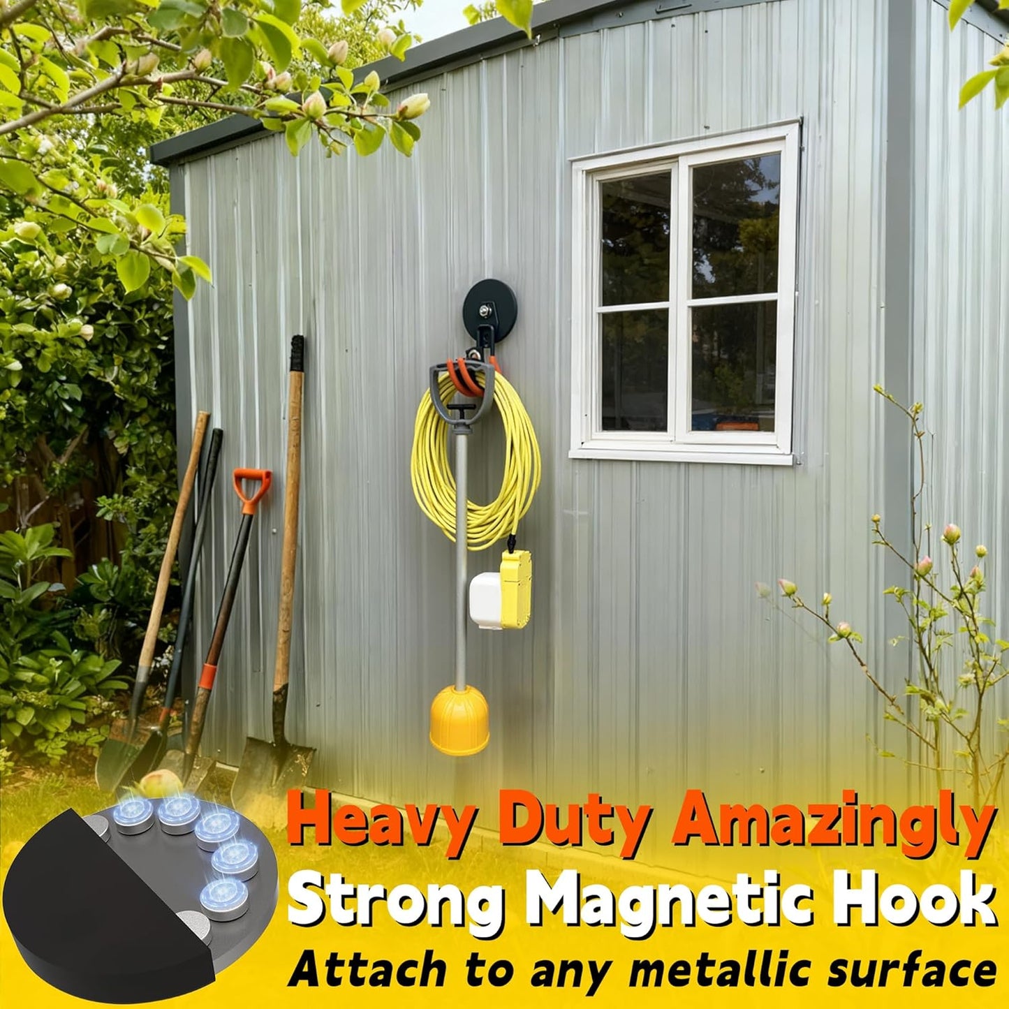 ULIBERMAGNET Ultra-Strong Magnetic Hooks - 40LB Hold for Heavy-Duty Tools | 2 Pack, Orange, 3.46 Inch