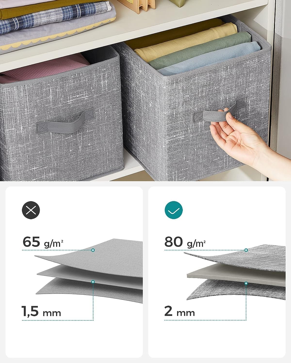 SONGMICS Storage Cubes - 11-Inch Foldable Non-Woven Fabric Bins with Double Handles | Set of 6 in Cattail Gray