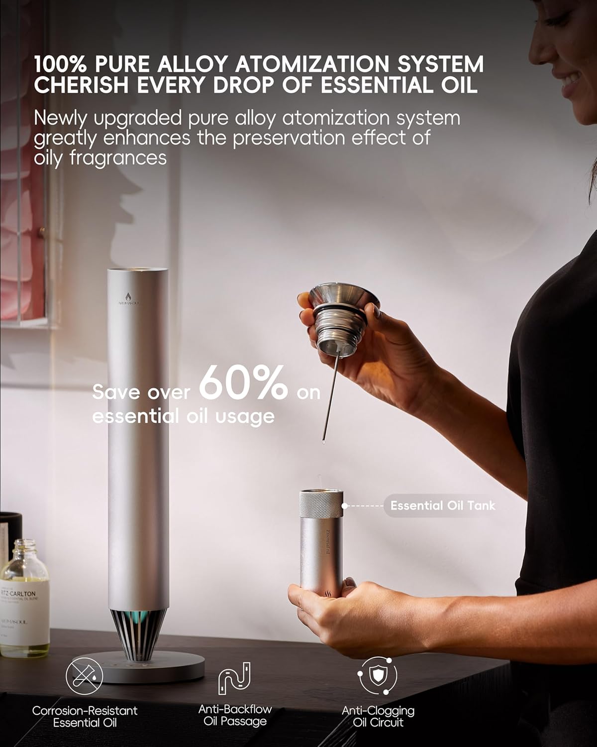 **Skiennix Wireless Rechargeable Scent Diffuser Starter Kit - 1500 Sq Ft Coverage, Mood Light & Essential Oil**
