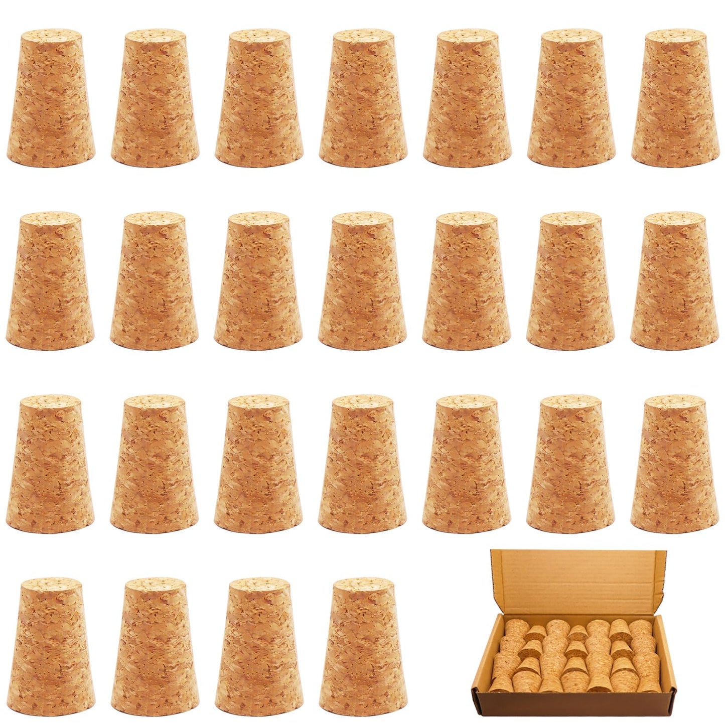 Klfte 25Pack Cork Stoppers, Small Soft Wood Tapered Corks for Wine, Beer & Liquor Bottles, DIY Crafts 0.94" x0.67"x 1.38"