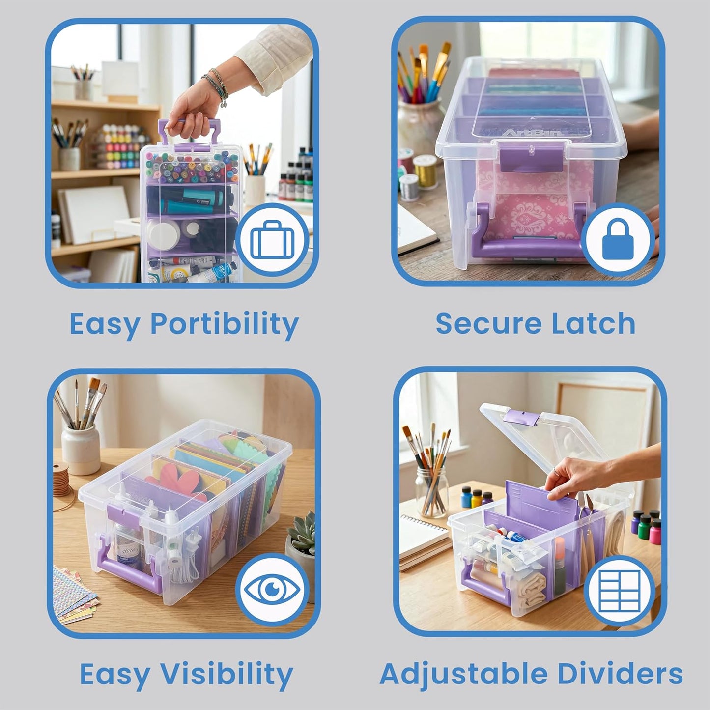 ArtBin Semi Satchel Craft Organizer - Portable Clear Plastic Storage Case with 3 Dividers
