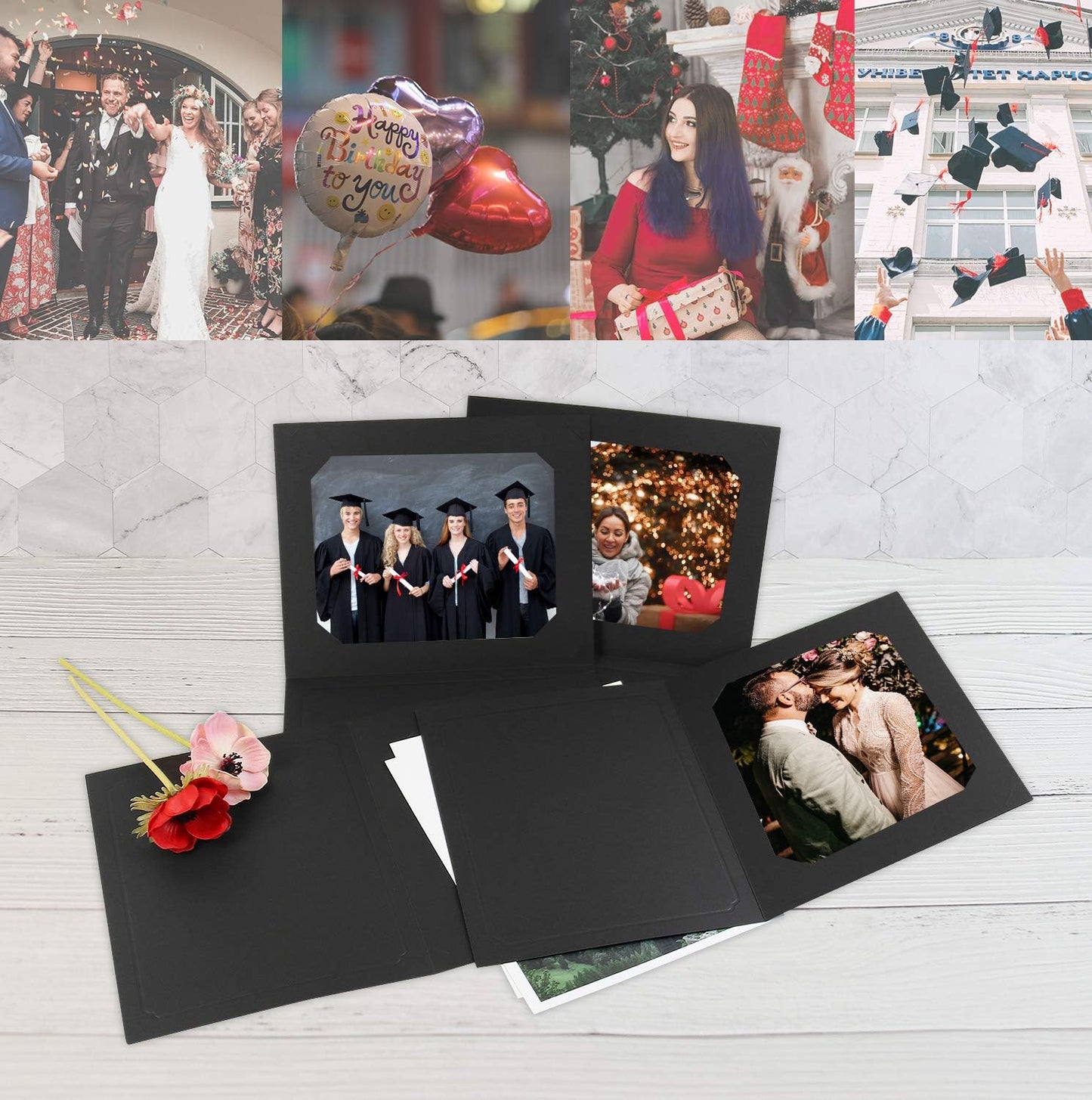 Golden State Art, Pack of 100, 6x8 or 8x10 Photo Folders, Cardboard Picture Frame, Paper Frame Cards, Greetings/Invitation Special Events: Graduation, Christmas, Wedding(Ivory)